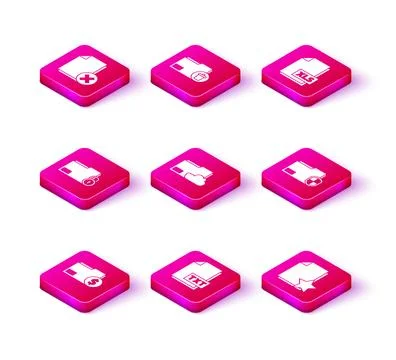 Set Finance document folder, TXT file, Folder and lock, Cloud storage text Stock Illustration