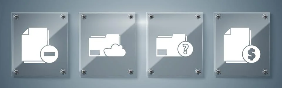 Set Finance document, Unknown document folder, Cloud storage text document Stock Illustration