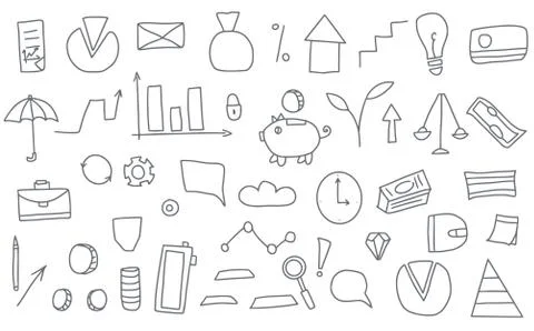 Set of finance elements in doodle style isolated on white background. Busines Stock Illustration