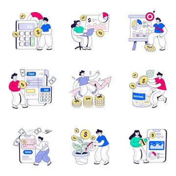 Set of Finance Flat Illustrations Stock Illustration