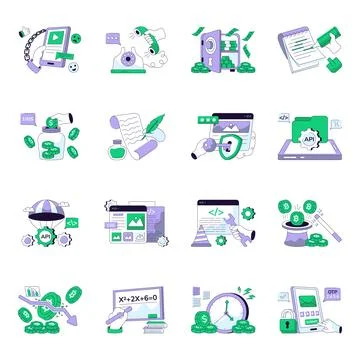 Set of Finance Flat Line Illustrations イラスト素材