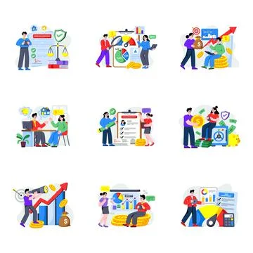 Set of Financial and Banking Flat Illustrations Illustrazione stock