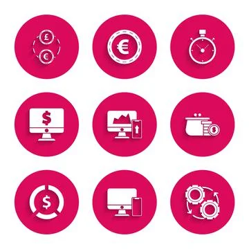 Set Financial chart or graph on the computer monitor and mobile phone, Gear Illustrazione stock