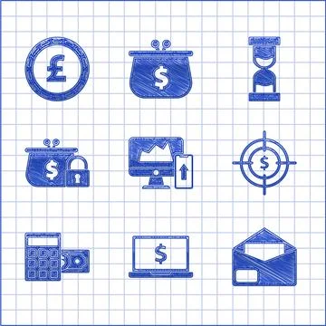 Set Financial chart or graph on the computer monitor and mobile phone, Enve.. Illustrazione stock