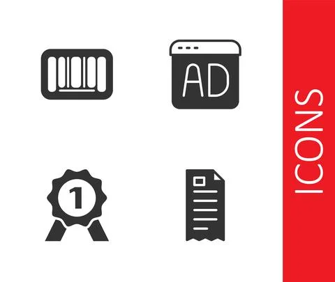 Set Financial check, Barcode, Medal and Advertising icon. Vector Illustrazione stock
