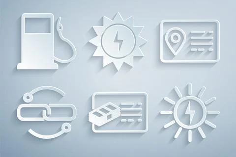 Set Financial document, Address book, Chain link line, Solar energy panel, and 스톡 일러스트