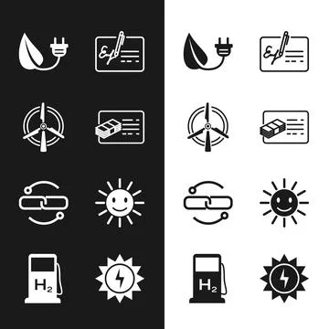 Set Financial document, Rotating wind turbine, Electric saving plug leaf, Signed Stock Illustration