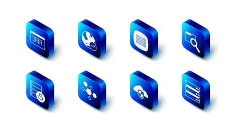 Set Financial growth, Binary code, Search with folder, Server, Cloud and sh.. Stock Illustration