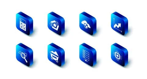 Set Financial growth, Cloud and shield, Processor CPU, Server, Coal mine tr.. Illustrazione stock