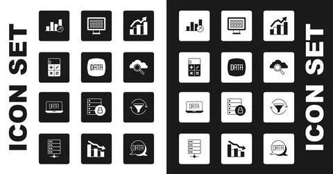 Set Financial growth, Data analysis, Calculator, Search cloud computing, Binary Illustrazione stock