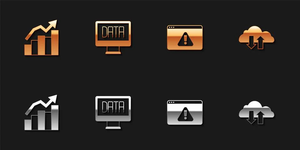 Set Financial growth, Data analysis, Browser with exclamation mark and Cloud Stock Illustration