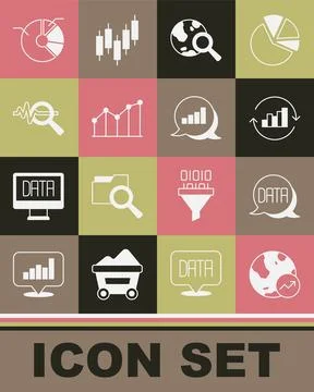Set Financial growth, Data analysis, Pie chart infographic, Search globe, data Stock Illustration