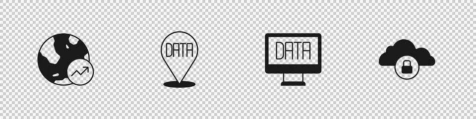 Set Financial growth, Data analysis, and Cloud computing lock icon. Vector イラスト素材