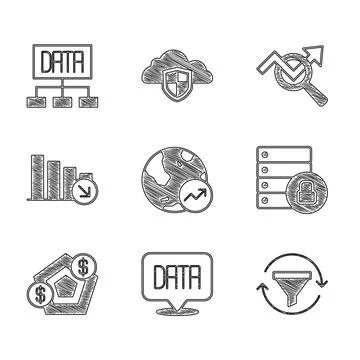 Set Financial growth, Data analysis, Sales funnel with chart, Server securi.. イラスト素材