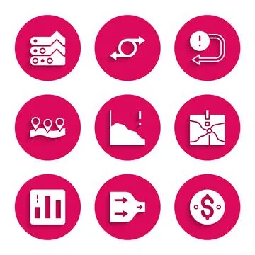 Set Financial growth decrease, Arrow, Dollar symbol, Intersection point, Pie Stock Illustration