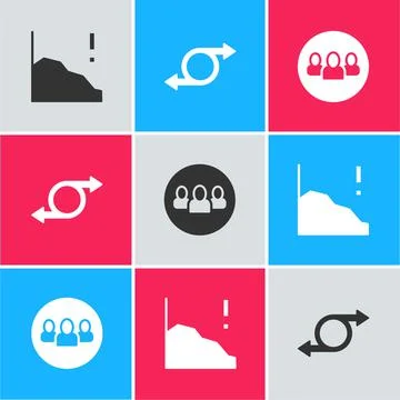 Set Financial growth decrease, Arrow and Project team base icon. Vector Stock Illustration