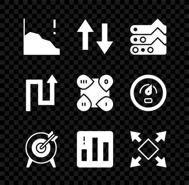Set Financial growth decrease, Arrow, Graph, chart, diagram, Target, Pie Stock Illustration