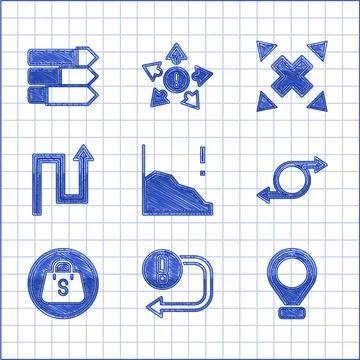 Set Financial growth decrease, Arrow, Location, Shopping bag with Sale, Man.. Stock Illustration