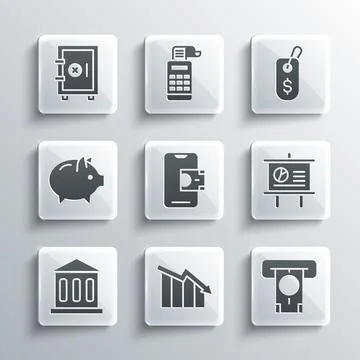 Set Financial growth decrease, ATM and money, Chalkboard with diagram, Mobile Stock Illustration