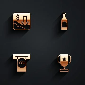 Set Financial growth decrease, Bottle of wine, Automated teller machine and.. 库存插图