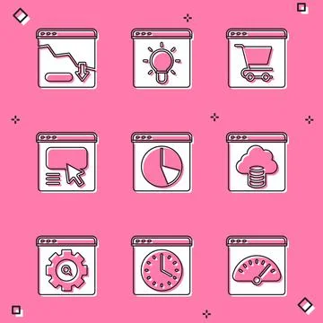 Set Financial growth decrease, Browser window, Online shopping on screen, UI or Illustrazione stock