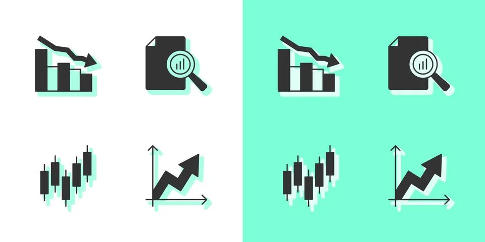 Set Financial growth, decrease, Browser with stocks market and Document gra.. Stock Illustration