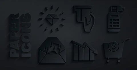 Set Financial growth decrease, Cash register machine, Envelope with dollar Stock Illustration