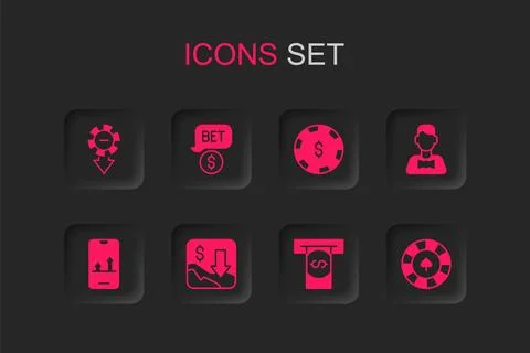 Set Financial growth decrease, Casino chip with dollar, chips, Automated te.. Stock Illustration