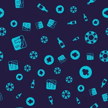 Set Financial growth decrease, Casino chips, Bottle of wine and Playing car.. Stock Illustration