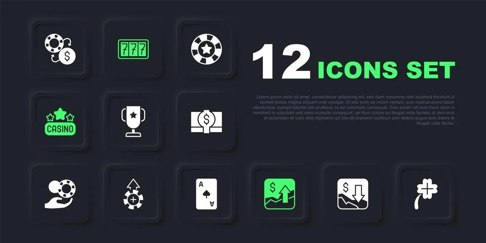 Set Financial growth decrease, Casino slot machine with clover, poker troph.. Illustrazione stock