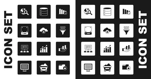 Set Financial growth decrease, Cloud computing lock, Server, Search globe Stockillustratie