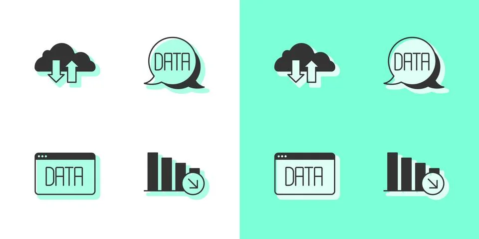 Set Financial growth decrease, Cloud download and upload, Data analysis and icon Stock Illustration