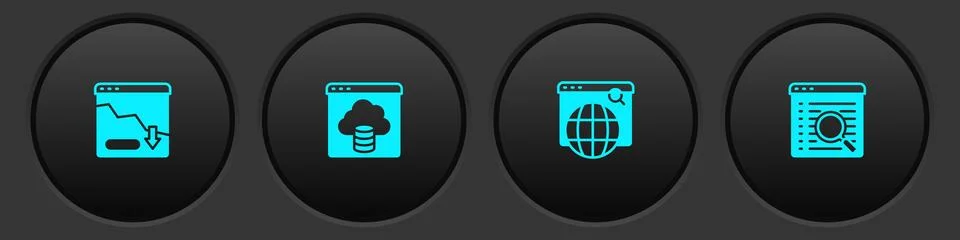 Set Financial growth decrease, Cloud technology data transfer, Search engine and Stock Illustration