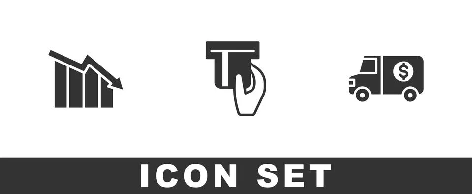 Set Financial growth decrease, Credit card inserted and Armored truck icon 库存插图