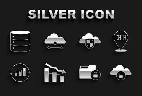 Set Financial growth decrease, Data analysis, Cloud computing lock, Folder and Illustrazione stock