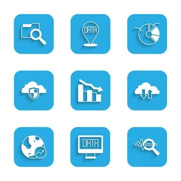 Set Financial growth decrease, Data analysis, Search data, Cloud download and Stock Illustration