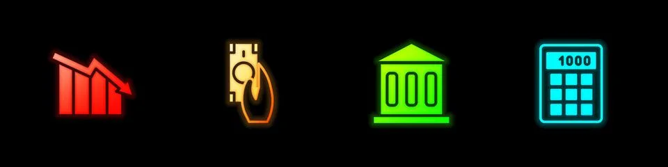 Set Financial growth decrease, Fast payments, Bank building and Calculator icon Stock Illustration