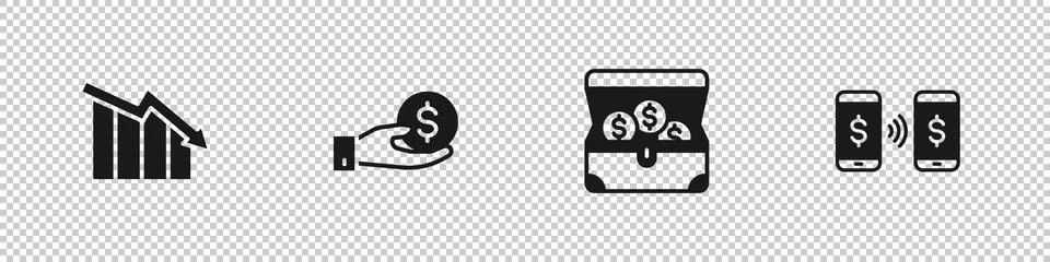 Set Financial growth decrease, Hand giving money, Treasure chest and Money Stock Illustration