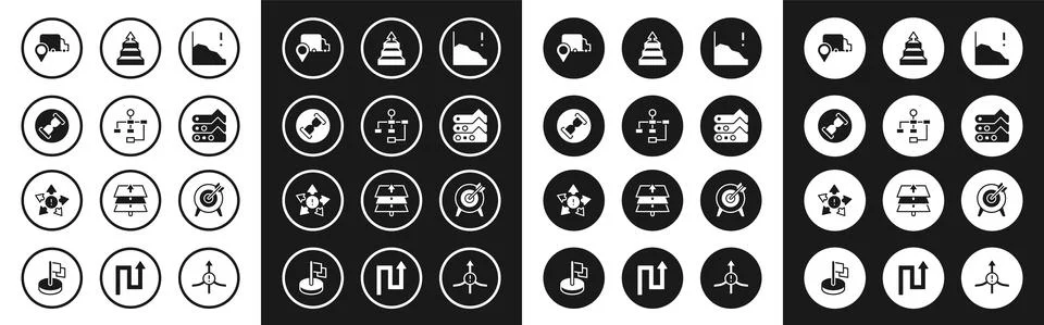 Set Financial growth decrease, Hierarchy organogram chart, Old hourglass with Stock Illustration