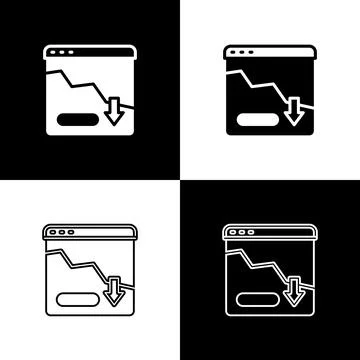Set Financial growth decrease icon isolated on black and white background Stock Illustration