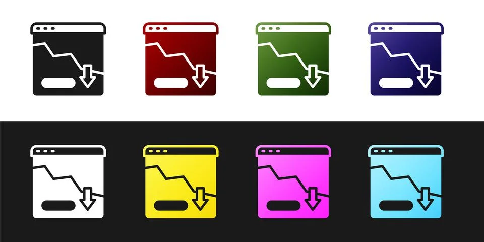 Set Financial growth decrease icon isolated on black and white background Stock Illustration