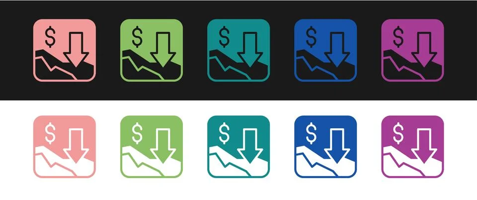 Set Financial growth decrease icon isolated on black and white background. .. Stock Illustration