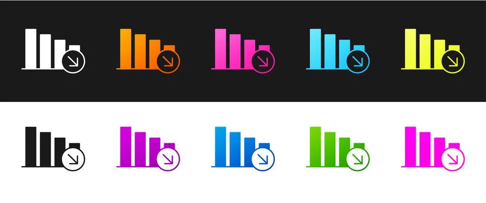 Set Financial growth decrease icon isolated on black and white background. .. 스톡 일러스트