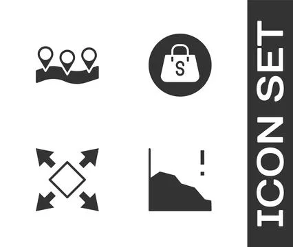 Set Financial growth decrease, Location, Many ways directional arrow and Stock Illustration