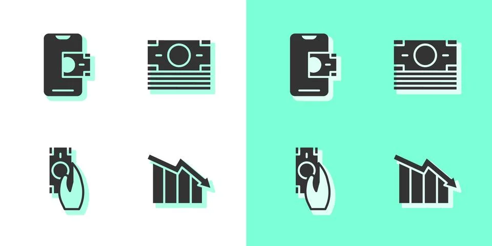 Set Financial growth decrease, Mobile banking, Fast payments and Stacks paper 库存插图