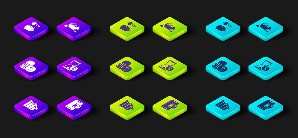 Set Financial growth decrease, Mobile banking, Coin money with dollar, Hourglass Stock Illustration