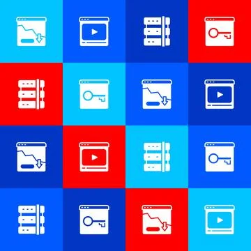 Set Financial growth decrease, Online play video, Server and Secure your site Illustrazione stock