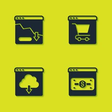Set Financial growth decrease, Online shopping on screen, Cloud download and Stock Illustration