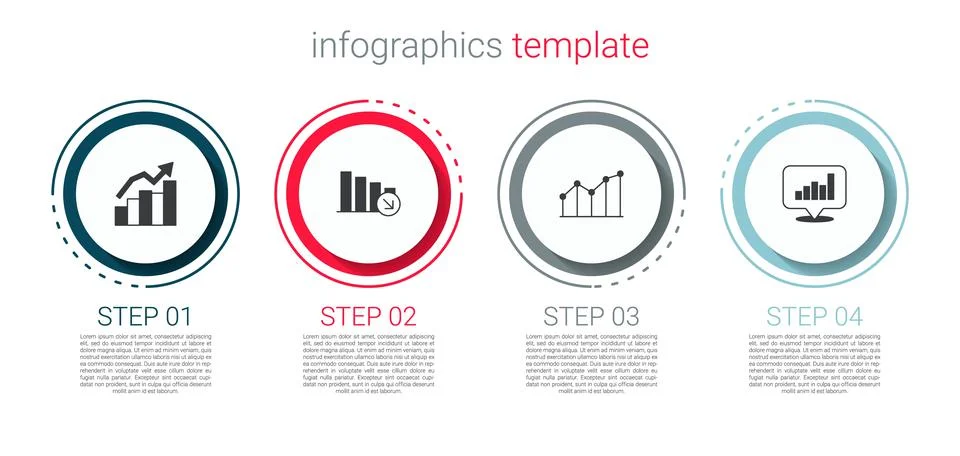 Set Financial growth, decrease, Pie chart infographic and . Business infographic 스톡 일러스트
