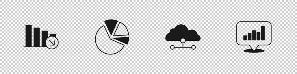 Set Financial growth decrease, Pie chart infographic, Network cloud connect.. Illustrazione stock